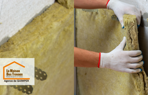 Isolation thermique à Treffiagat – Pose de laine de roche pour une isolation performante. Un projet mené par La Maison des Travaux Quimper.