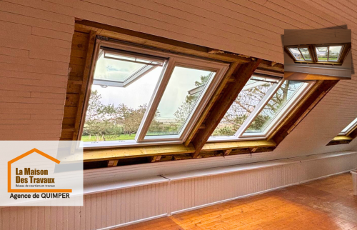Transformation des combles à Tréguennec : Fenêtres de toit installées pour optimiser l’espace et la lumière. Un projet signé La Maison Des Travaux Quimper.