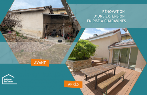 Avant Après rénovation grange en pisé à Charavines
