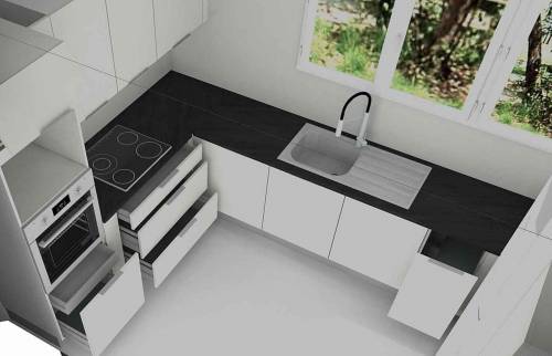 simulation 3D du peojet de rénovation cuisine Sens (89) 