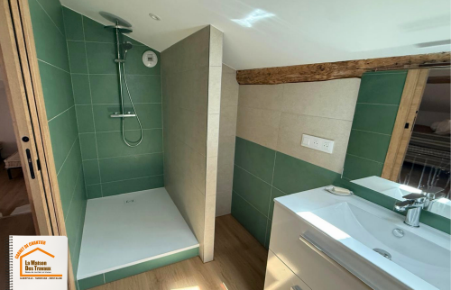  salle de bain Le Grand-Bornand, rénovation complète maison montagne, douche moderne paroi vitrée, aménagement salle de bain, la maison des travaux sallanches