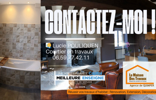 Extrait visuel de l’ensemble du projet avec les coordonnées de Lucie Pouliquen, courtière en travaux à Quimper.