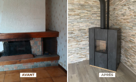  Installation d'une poêle mixte bois et granulés - Avant APrès