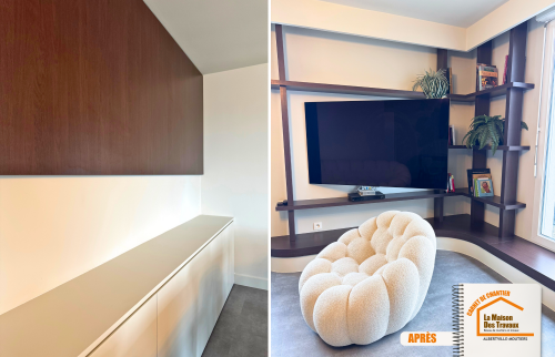 La Maison des Travaux Albertville, rénovation appartement design, rénovation haut de gamme Albertville, architecte intérieur Savoie, mobilier sur mesure noyer