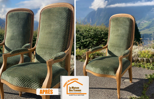 Rénovation sur-mesure fauteuil Voltaire Savoie, Artisan spécialiste aérogommage bois Aigueblanche, Rénovation et modernisation cuisine Savoie, Tapissier fauteuil ancien Savoie 73260, Artisans rénovation mobilier ancien Aigueblanche