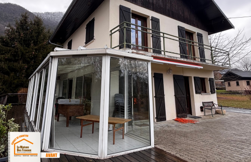 extension de maison Haute-Savoie, extension maison avec parement pierre, construction extension Chamonix, valorisation maison montagne, extension maison clé en main