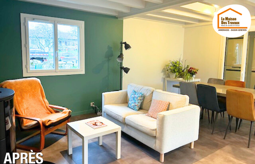 courtier rénovation Vulbens, carrelage moderne séjour, rénovation esthétique, rénovation faux plafond, travaux de peinture intérieure