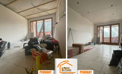 Rénovation studio Champagny-en-Vanoise, Artisan rénovation Savoie, Travaux studio montagne, Studio rénové Champagny, Rénovation complète studio Savoie, Studio alpin rénové,