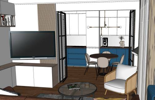 visuel 3D décoration d'intérieur de la cuisine et du salon