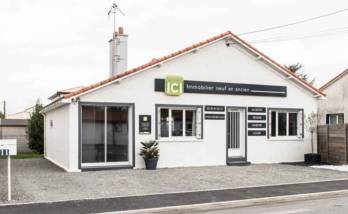 Les Sorinières (44): Préparation d'une façade d'agence immobilière