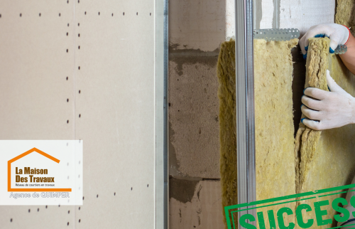 Travaux d’isolation réussis à Treffiagat – Installation de panneaux isolants avant la pose de plaques de plâtre. Une réalisation efficace pour un confort thermique optimal.