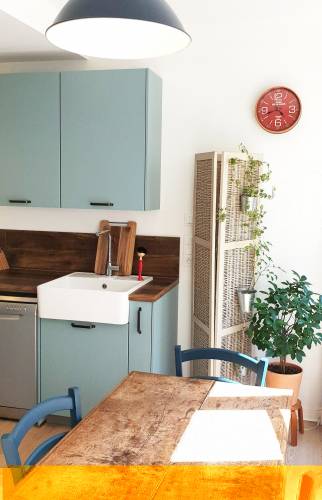 Cuisine ouverte après retrait de cloison entre cuisine et salle de séjour appartement -Cergy-le-Haut (95800)