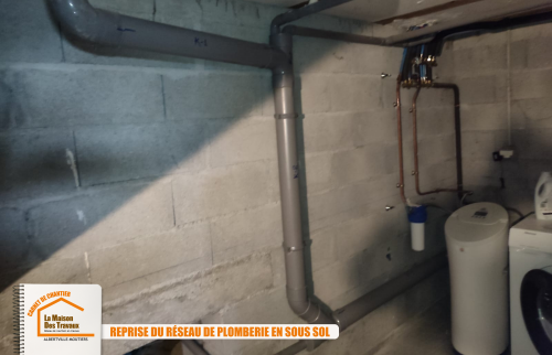 La Maison des Travaux Albertville, rénovation salle de bain Grésy-sur-Isère, création douche sur-mesure, reprise plomberie sous-sol, artisan salle de bain Savoie