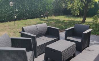 Terrasse maçonnée avec carrelage