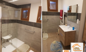 Salle de bain pour seniors, Travaux accessibilité PMR, Transformation salle de bain retraités, Carrelage antidérapant salle de bain