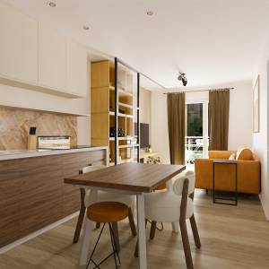 design séjour avec séparation cave à vin Paris