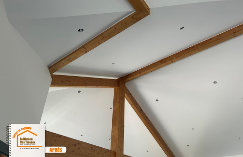 artisan charpente Mercury 73200, transformation plafond maison, travaux intérieur haut de gamme, plafond cathédral LED, rénovation esthétique Savoie