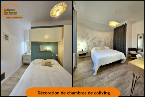 Décoration des chambres de l'espace coliving - Montauban 82000