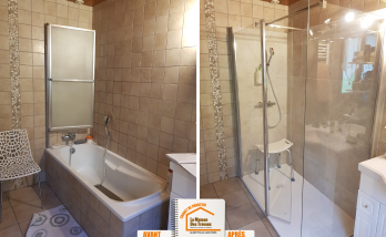 La Maison des Travaux Moûtiers, douche pour senior Aigueblanche, rénovation salle de bain PMR, financement travaux accessibilité, douche antidérapante sécurisée