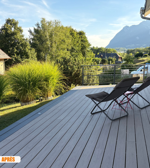  La Maison des Travaux Moûtiers, artisan terrasse Mercury, rénovation extérieure Savoie, pose lames composite, aménagement extérieur