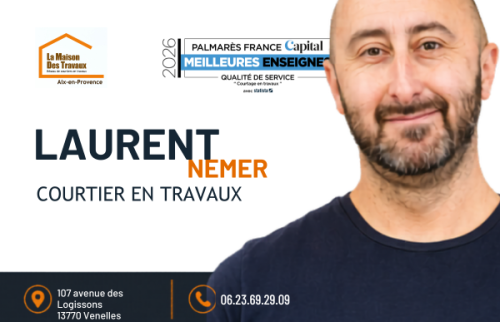 Laurent Nemer, courtier en travaux La Maison Des Travaux Aix-en-Provence, accompagne les particuliers dans leurs projets de rénovation intérieure, cuisine, salle de bain et rénovation énergétique.