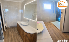 La Maison des Travaux Bassin Genevois Pays de Gex, rénovation salle de bains Annemasse, rénovation salle de bains Douvaine, faux plafond salle de bains, meuble vasque moderne