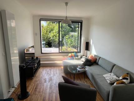 Salon rénové avec accès au toit terrasse de l'extension de maison - Nantes 44