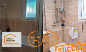 Avant / Après - Transformation salle de bain à Seyches : Rénovation réussie d’une salle de bain avec douche à l’italienne et design moderne. Confort et élégance garantis !