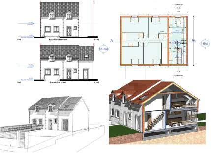 Plans d'architecte de l'extension sur deux niveaux (91-Essonne)