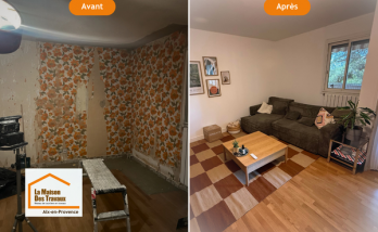     Avant / après d’une rénovation complète de salon à Aix-en-Provence : détapissage, reprise des murs, modernisation des espaces et transformation d’un intérieur ancien en pièce de vie chaleureuse et lumineuse grâce à l’accompagnement de Laurent Nemer.