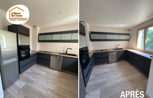 rénovation complète cuisine Ville-en-Sallaz, aménagement cuisine lumineuse, installation cuisine moderne, coordination travaux Annemasse, artisan rénovation cuisine