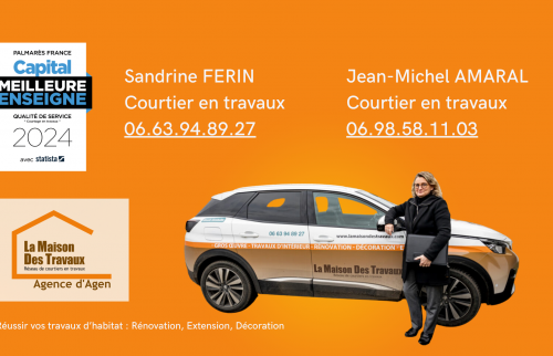 Sandrine Férin et Jean-Michel Amaral, courtiers en travaux à La Maison Des Travaux Agen, accompagnent vos projets de rénovation avec des artisans de confiance.