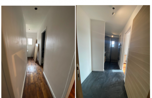 Avant-Après redistribution de la cloison pour créer le dressing 