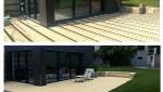 Extension de la maison avec la terrasse en bois neuve 