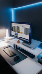 Bureau avec LED de couleur bleue