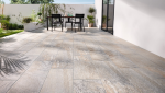 Carrelage terrasse grès cérame façon parquet moucheté grandes dalles
