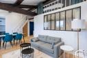 Rénovation complète d'un appartement du Vieux Lyon pour une colocation étudiante en meublé, camaieu de bleus