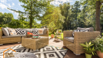Terrasse avec meuble extérieur en rotin 