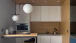 Cuisine aménagée dans studio de 20 m² reve^tement sol PVC  faux-plafond leds sur Cergy (95)
