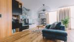 Salon rénové avec canapé et tapis dans un appartement à Alès