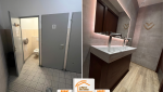 Rénovation Méribel Alpina, Logo découpé carrelage, Accessoires high-tech toilettes