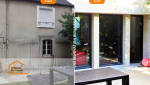 Avant travaux :** La façade avec sa petite fenêtre et sa porte ancienne, laissant peu de place à la lumière naturelle.