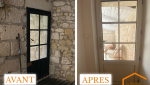 Rénovation d'une porte-fenêtre petits bois double vitrage bois côté balcon