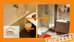 Avant / Après : rénovation salle de bain Combrit : Remplacement d’une baignoire par une douche spacieuse et fonctionnelle. Une rénovation réussie avec La Maison Des Travaux Quimper.