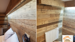 travaux rénovation Méribel, La Maison des Travaux Moûtiers, cloison chambre montagne, déco bois contemporain, ambiance montagnarde moderne, prix bardage bois