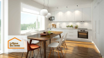 Cuisine familiale lumineuse et chaleureuse à Agen, alliant design épuré et confort pratique pour un intérieur accueillant.