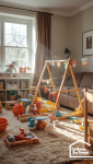 Coin jeux enfants aménagé temporairement dans un salon