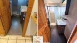 rénovation WC Chamonix, bloc WC suspendu moderne, faïence murale design, carrelage sol appartement, rénovation intérieure montagne