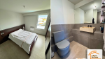 La Maison des Travaux Moûtiers, rénovation minimaliste appartement, parquet gris moderne, rénovation salle de bain pierre, courtier en travaux Albertville