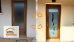 Nouvelle porte PVC aspect chêne doré posée par des artisans qualifiés à Vesoul pour améliorer l’étanchéité et le confort thermique.